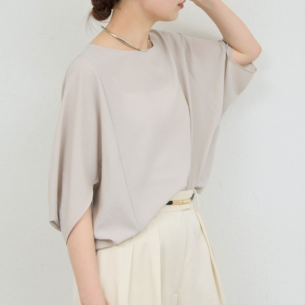 OTTE NYC Taupe Silk Batwing Sleeve Pullover Blouse M